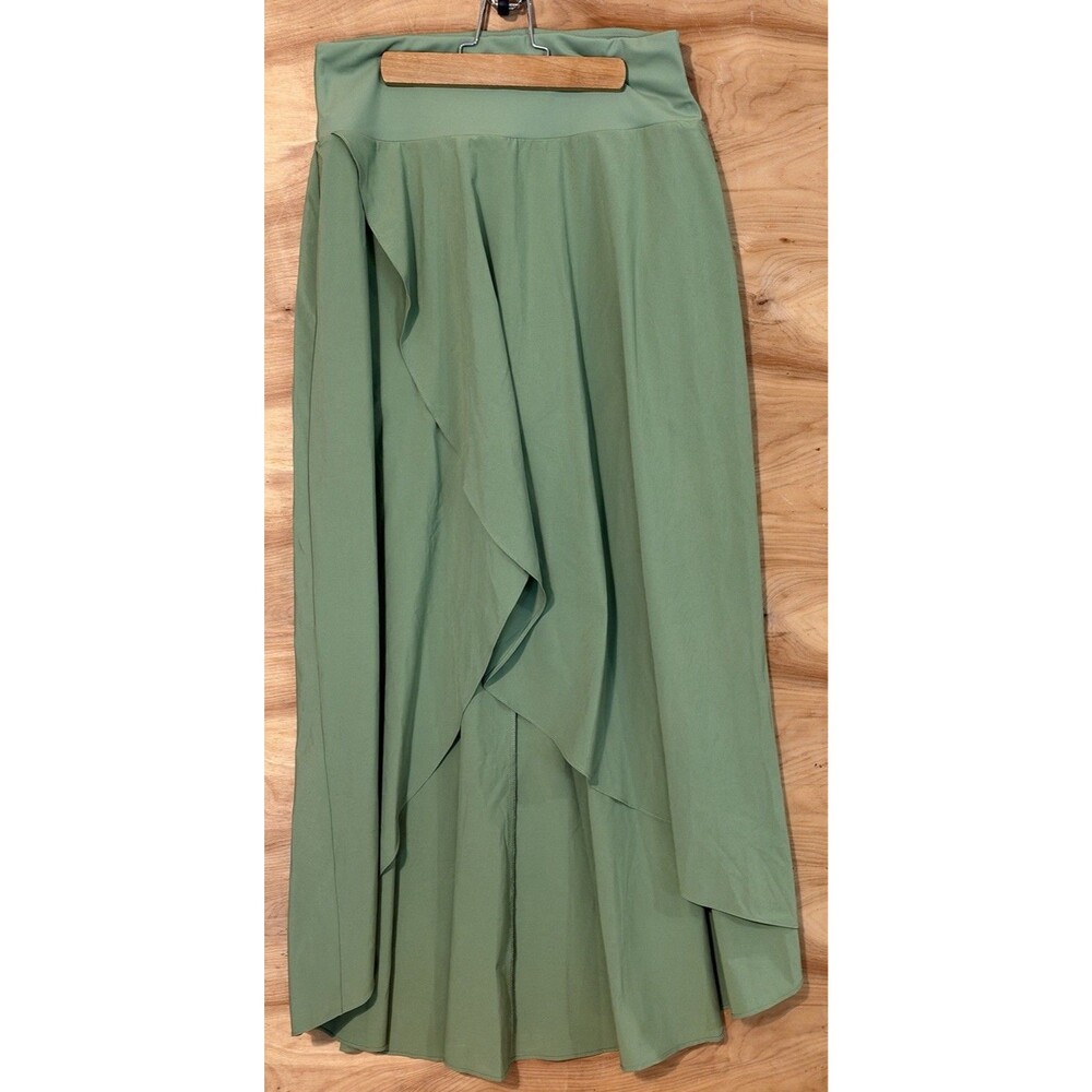 Halara Skort Woman Med Green High Low Ruffle Pull On Flowy Boho Stretch